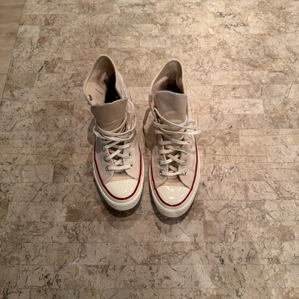 Cream Low-Top Canvas Sneakers with Rubber Sole